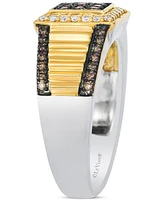Le Vian Chocolatier Men's Chocolate Diamond & Vanilla Diamond Square Cluster Ribbed Ring (1/2 ct. t.w.) in 14k Gold & Sterling Silver