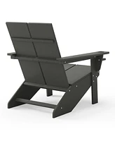 Outdoor 4-Piece Hdpe Modern Adirondack Chairs Set with Folding Patio Ottomans and Cup Holder