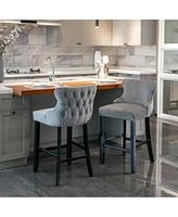 Velvet Upholstered Bar Stools With Button Tufted Wingback Counter Height Bar Chairs Set Of 2 The Pop Home