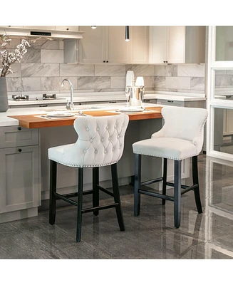 Velvet Upholstered Bar Stools with Button Tufted Wingback, Counter Height Chairs, Set of 2-The Pop Home