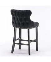 Velvet Upholstered Bar Stools with Button Tufted Wingback, Counter Height Chairs, Set of 2-The Pop Home