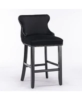 Velvet Upholstered Bar Stools with Button Tufted Wingback, Counter Height Chairs, Set of 2-The Pop Home
