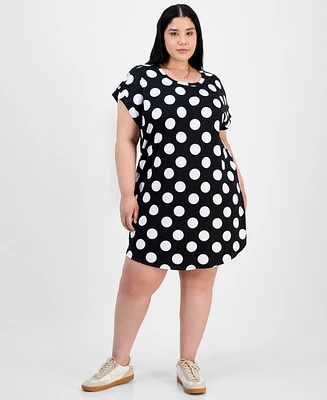 Full Circle Trends Trendy Plus Button-Shoulder Dress