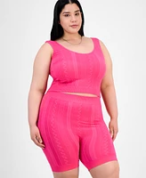 Full Circle Trends Trendy Plus Mixed Stitch Crop Top & Bike Shorts Set
