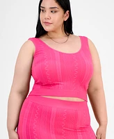 Full Circle Trends Trendy Plus Mixed Stitch Crop Top & Bike Shorts Set