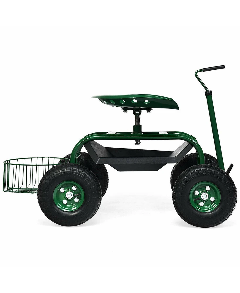 Extendable Handle Garden Cart Rolling Wagon Scooter
