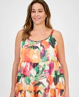 Robbie Bee Plus Printed Sleeveless Tiered Midi Dress