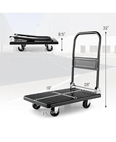 Folding Push Cart Dolly, Moving Platform Hand Truck w/ 360° Swivel Wheels, Spacious & Non-Slip Loading Area, Rolling Flatbed Cart for Loading & S
