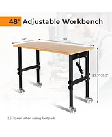48 inch x 24 inch Adjustable Height Mobile Workbench with Caster-Natural