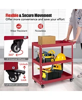 3-Tier Rolling Tool Cart with Spacious Shelves, 4 Universal Wheels and 2 Brakes