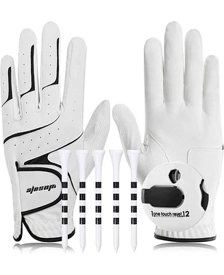 Wosofe Golf Glove Left Hand Men Pu Transparent Non-Slip Nanocloth Lycra Accessories No Sweat Comfortable all Weather with Scorer and Tee