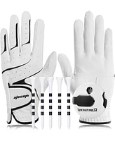 Wosofe Golf Glove Left Hand Men Pu Transparent Non-Slip Nanocloth Lycra Accessories No Sweat Comfortable all Weather with Scorer and Tee