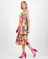 Robbie Bee Petite Printed Sleeveless Tiered Midi Dress