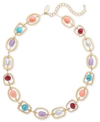 Style & Co Gold-Tone Mixed Stone Orbital Collar Necklace, 18" + 3" extender, Exclusively at Macy's