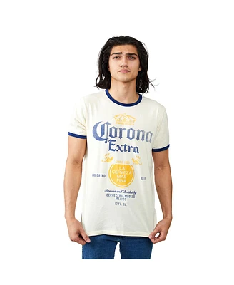 Corona Men's Extra Label Crew Neck Short Sleeve Natural Ringer Tee-xxl