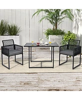 3PCS Patio Pe Wicker Furniture Set Cushioned Chairs with Folding Backrest Backyard
