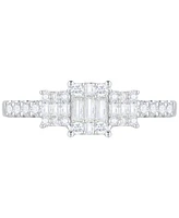 Diamond Emerald Shaped Cluster Three Stone Ring (1/2 ct. t.w.) 14k White Gold