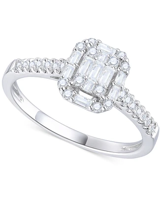 Diamond Emerald Shaped Halo Cluster Engagement Ring (3/8 ct. t.w.) 14k White Gold