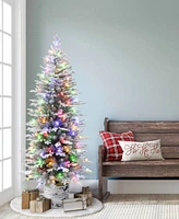 6' Pre-Lit Potted Flocked Arctic Fir Pencil Tree with 120 Color Select Led Lights, 1430 Tips