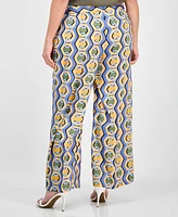 Tahari Asl Plus Printed Mid Rise Wide-Leg Pants
