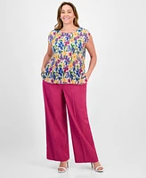 Tahari Asl Plus Floral Plisse Sleeveless Blouse