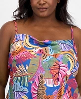 Tahari Asl Plus Printed Satin Draped-Neck Camisole Top