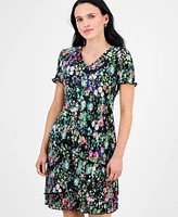 Connected Petite Printed Asymmetric-Tiered Dress