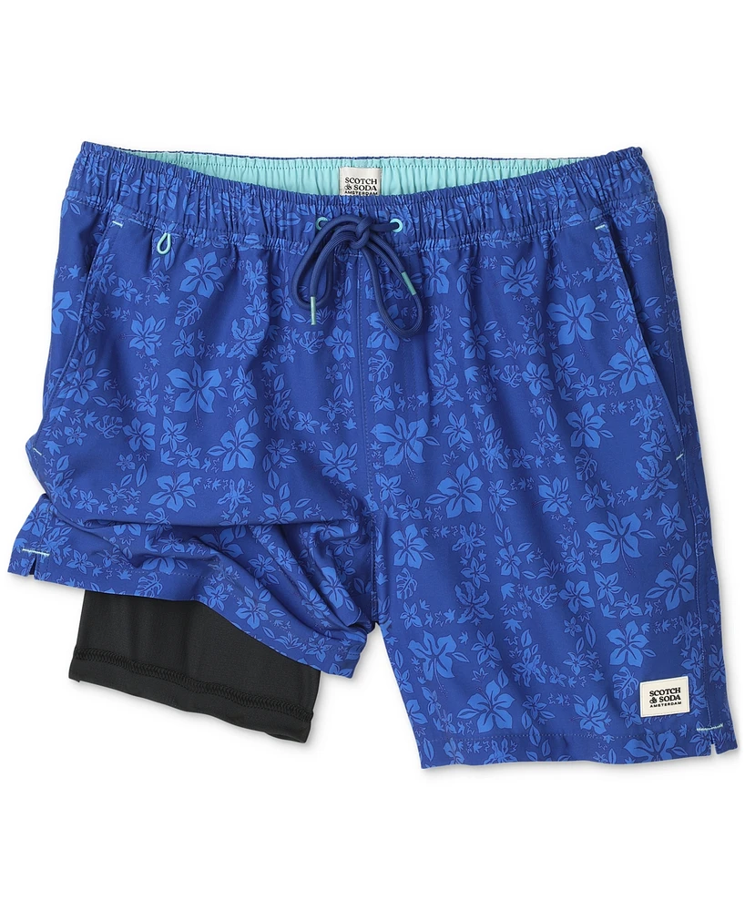 Scotch & Soda Men's Floral Maze Drawstring Swim Trunks