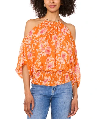 Sam & Jess Women's Printed Cold-Shoulder Halter-Neck Blouse