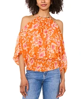 Sam & Jess Women's Printed Cold-Shoulder Halter-Neck Blouse