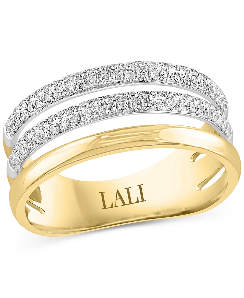 Lali Jewels Diamond Triple Row Ring (3/8 ct. t.w.) in 14k Two-Tone Gold