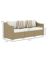 Outsunny 3 Seater Patio Sofa, Wicker Couch with Cushions, Pillows,