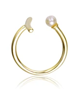 14K Gold Plated Pearl Assymetrical Open Ring