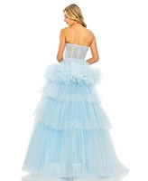 Mac Duggal Women's Strapless Tulle Gown with Feather Detail