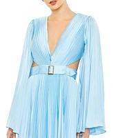Mac Duggal Women's Long Sleeve Lace up Back Charmeuse Gown