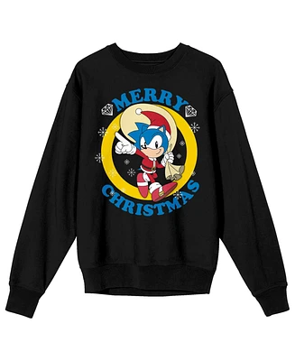 Sonic the Hedgehog Men's Classic Merry Christmas Adult Black Crew Neck Sweatshirt-3XL