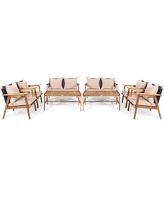 Gymax 8 Piece Patio Conversation Set Outdoor Furniture Set w/ Cushion & Wood Frame