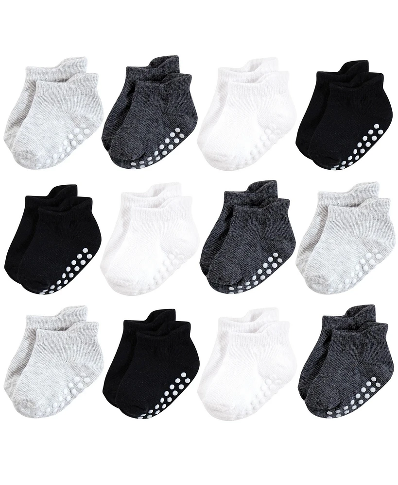 Hudson Baby Baby Boys Hudson Non-Skid No-Show Socks, Black White, Months