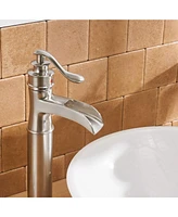 Waterfall Single Hole Single-Handle High-Arc Bathroom Faucet With Supply Line In Brushed Nickel