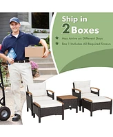 Gymax 5 Piece Pe Wicker Lounge Chair Outdoor Patio Rattan Furniture Set w/ Wood Tabletop Cushions