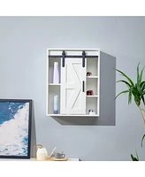 Wood wall-mounted storage cabinet, 5-layer toilet bathroom storage cabinet, multifunctional cabinet with adjustable door, white