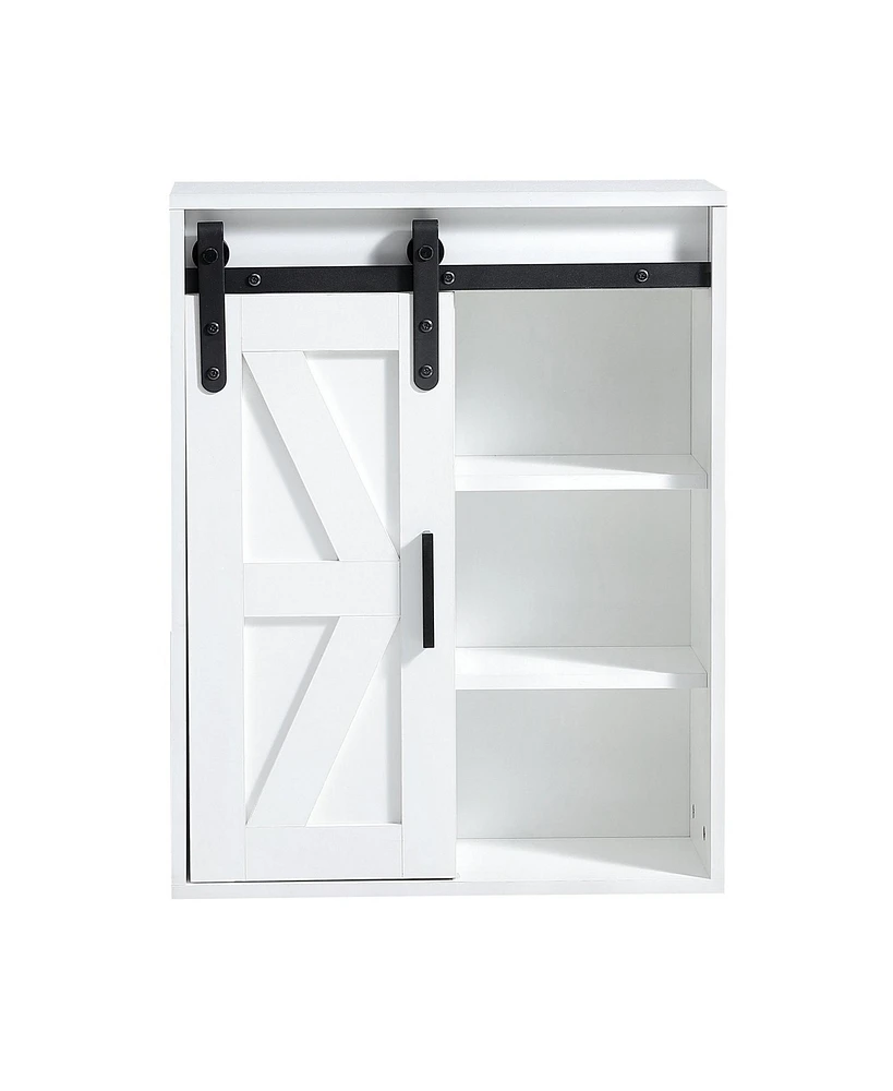 Wood wall-mounted storage cabinet, 5-layer toilet bathroom storage cabinet, multifunctional cabinet with adjustable door, white