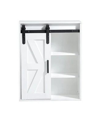Wood wall-mounted storage cabinet, 5-layer toilet bathroom storage cabinet, multifunctional cabinet with adjustable door, white