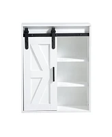 Wood wall-mounted storage cabinet, 5-layer toilet bathroom storage cabinet, multifunctional cabinet with adjustable door, white