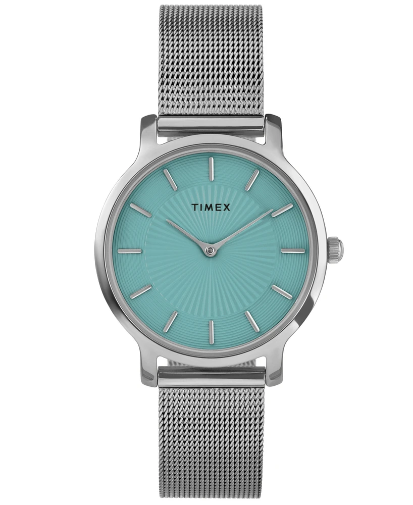 Timex Women's Quartz Analog Silver-Tone Stainless Steel Watch, 34mm