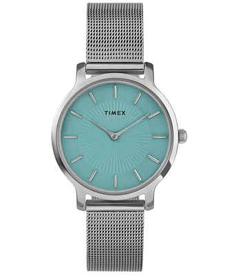 Timex Women's Quartz Analog Silver-Tone Stainless Steel Watch, 34mm