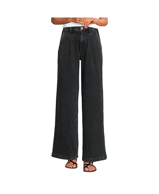 Lands' End Women's High Rise Soft Denim Pleated Wide Leg Trousers