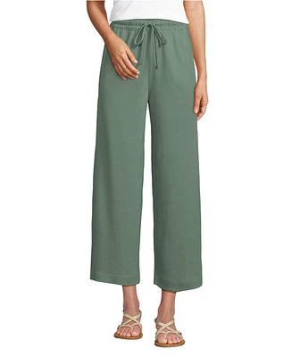 Lands' End Women's Tall Sport Knit Elastic Waist Wide Leg Crop Pants