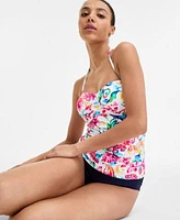 Anne Cole Womens Watercolor Paisley Twist Front Bandeau Tankini Top High Waist Bikini Bottoms