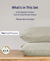 Luxury 100% Egyptian Cotton Pillowcases King Set of 2 - Classic Percale, Soft & Breathable, Fits Pillows